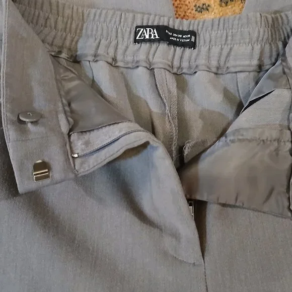 ZARA Gray High-Rise Wide Leg Dress Trousers XS - Picture 2 of 12